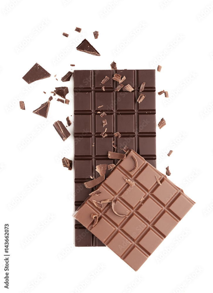Chocolate bars on white background