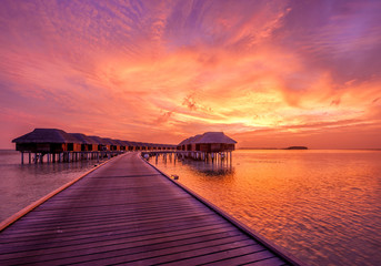 Canvas Print - Sunset at Maldivian beach