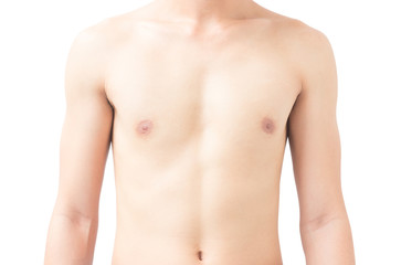 Closeup of body asian young man white background, health care and medical concept