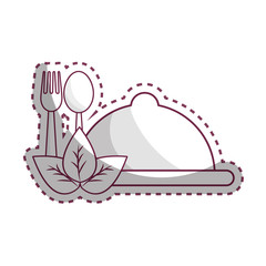 sticker tray with spoon and fork tools with leaves