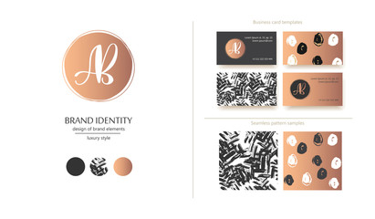 Wall Mural - Luxury brand identity. Calligraphy AB letters - sophisticated logo design. Couple business card designs included