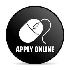 Poster - Apply online black color web design round internet icon on white background.