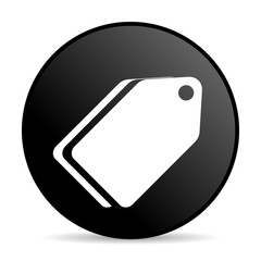 Poster - Label ticket black color web design round internet icon on white background.