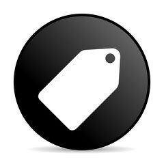 Poster - Label ticket black color web design round internet icon on white background.