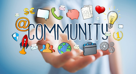 Poster - Businessman using hand-drawn community presentation