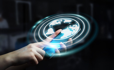 Wall Mural - businesswoman using web interface to surf on internet 3d rendering