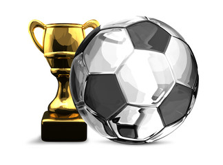 Wall Mural - golden football cup. trophy with fooball ball. 3d rendering