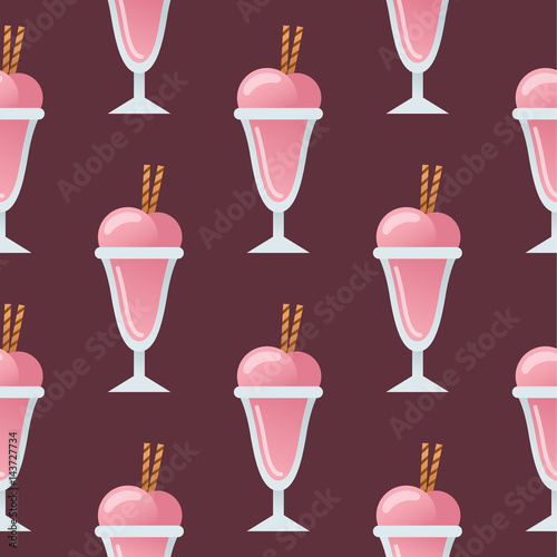 Obraz na płótnie canvas czteroczęściowy "tetraptyk" Ice cream seamless pattern background deser ilustracja wektorowe truskawka żywności słodkich zimny wyizolowanych ikonę przekąskę smaczne owoców mrożone słodycze wyśmienity