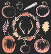 Autumn and Thanksgiving Chalk Drawing Design Elements Vector Set