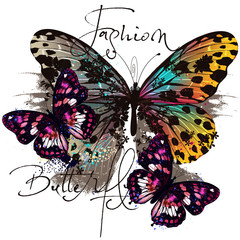 Poster - Fashion illustration with butterflies in colorful style