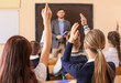 © Africa Studio - Pupils listening teacher and raising hands to answer in classroom