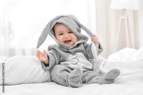 Cute Little Baby In Bunny Costume Sitting On Bed At Home Buy This Stock Photo And Explore Similar Images At Adobe Stock Adobe Stock