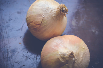 onions on wooden table