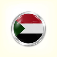 Wall Mural - Round button national flag of Sudan with the reflection of light and shadow. Icon country. Realistic vector illustration.