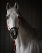Portrait of grey Arabian horse on a dark background isolated