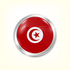 Wall Mural - Round button national flag of Tunisia with the reflection of light and shadow. Icon country. Realistic vector illustration.