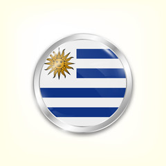 Wall Mural - Round button national flag of Uruguay with the reflection of light and shadow. Icon country. Realistic vector illustration.