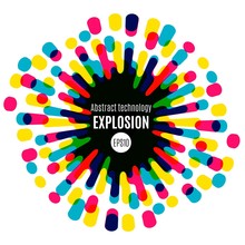 Modern Colorful Flat Sun. Fun Liquid Circle Explosion With Drops And Squirts. Vector Illustration