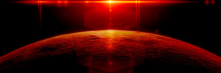 Wall Mural - mysterious alien planet lit by a bright red star