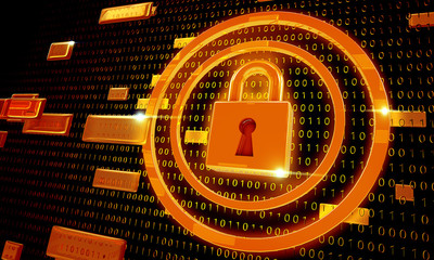 padlock security on digital background