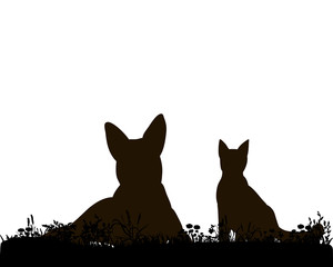 Wall Mural - Illustration, vector, silhouette of a dog and a cat