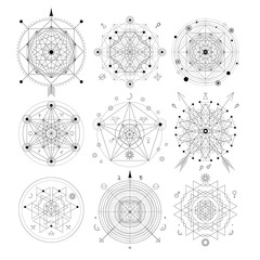 mystical geometry symbols set.