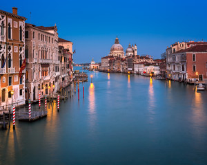 Fototapete - Grand Canal and Santa Maria della Salute Church in the Evening, Venice, Italy