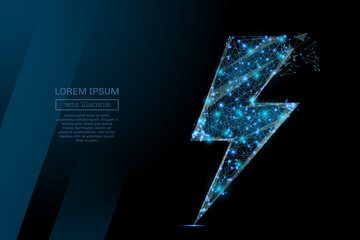 Leinwandbilder - Abstract image of a Energy sign or lightning in the form of a starry sky or space, consisting of points, lines, and shapes in the form of planets, stars and the universe. Vector wireframe concept.