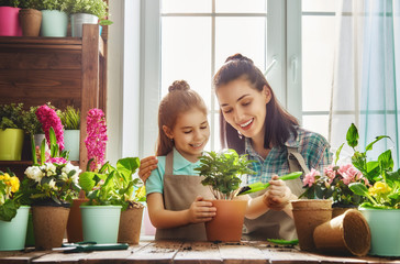 Happy family in spring day.