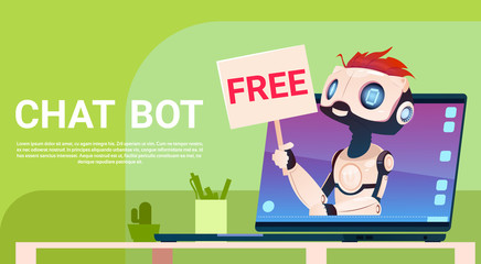 Chat Bot Free, Robot Virtual Assistance Of Website Or Mobile Applications, Artificial Intelligence Concept Flat Vector Illustration