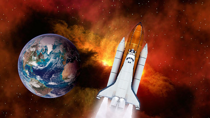 Wall Mural - space shuttle spaceship launch spacecraft planet earth rocket ship mission universe. elements of thi