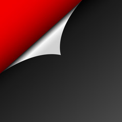 Sticker - A peeling sheet of black paper against the red background. The curved corner reflects light. Template for web sites. Empty space for text