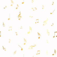 Abstract Golden Music Notes Seamless Pattern Background Vector Illustration For Your Design.