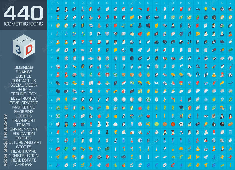 3d web icons set. Vector illustration of isometric flat symbols for ...