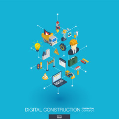 website under construction integrated 3d web icons. digital network isometric interact concept. conn