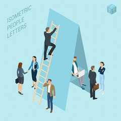 Wall Mural - Isometric letters with people