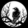 Raven on branch against the moon vector illustration