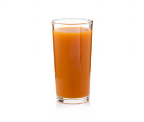 Carrot juice in a transparent cup on a white background. Isolated