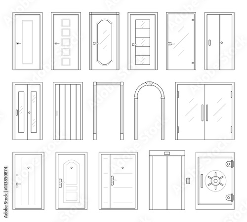 Icons Set Of Doors Types Collection In Thin Linear Style