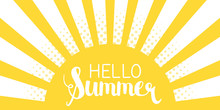 Sun Rays Background With Hello Summer Letters Vector Illustration