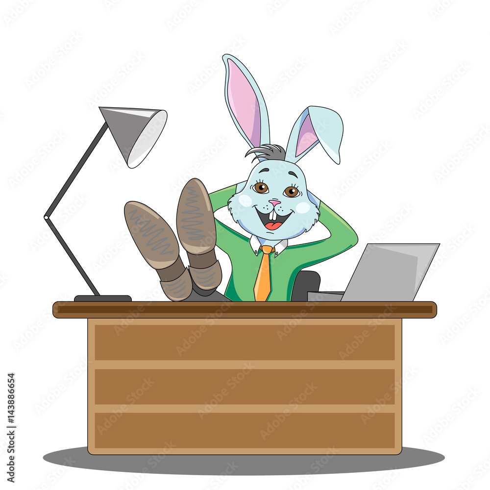 Image vectorielle Stock Rabbit manager in a man's suit sits at the ...