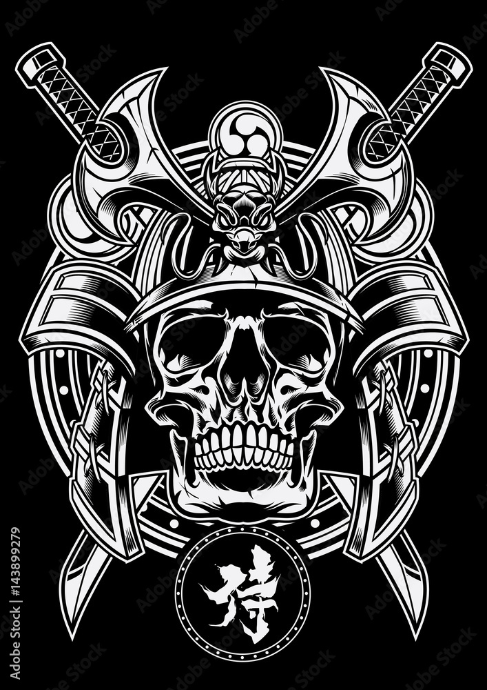 Samurai warrior skull with traditional japanese sword of katana Stock ...