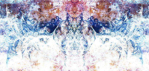 Aufkleber - Ornamental Drawing. Original hand draw and computer collage. Color structure.