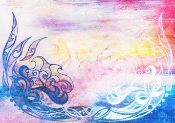 Aufkleber - Ornamental Drawing. Original hand draw and computer collage. Color structure.
