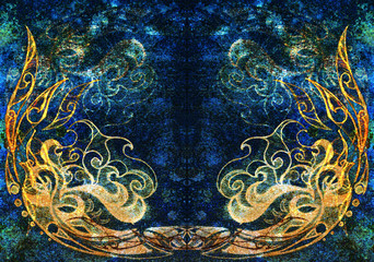 Aufkleber - Ornamental Drawing. Original hand draw and computer collage. Color structure.