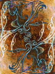 Aufkleber - Ornamental Drawing. Original hand draw and computer collage. Color structure.