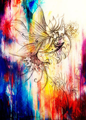 Aufkleber - Ornamental Drawing. Original hand draw and computer collage. Color structure.