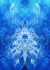 Poster - Ornamental Drawing. Original hand draw and computer collage. Color structure. Blue color structure.
