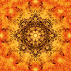Fototapete - Ornamental mandala. Original hand draw and computer collage. Color effect.