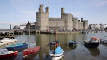 Caernarfon North Wales UK In Summer On A Beautiful Day With Boats Pan